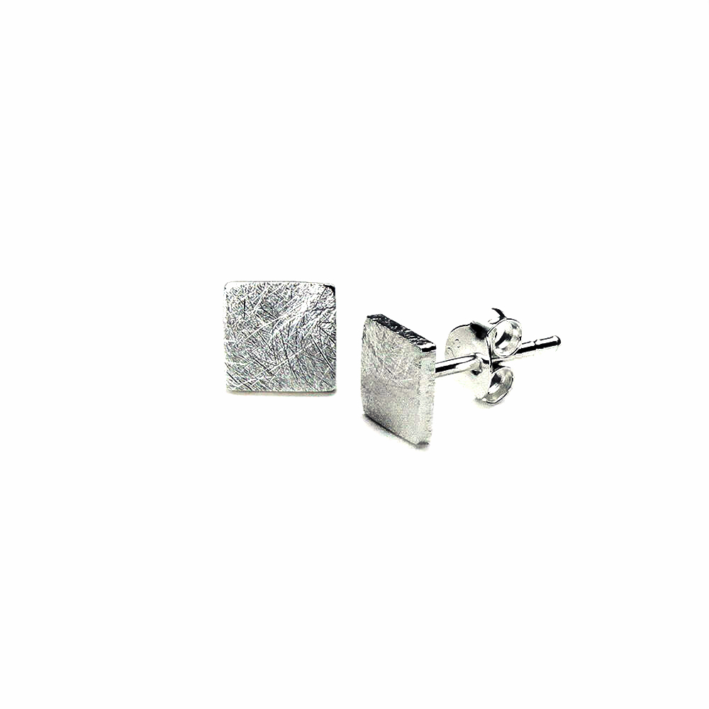 Earrings Silver 925 – Solid Square Brushed Matte | Colibri Art