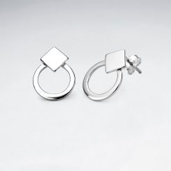 Earrings Silver 925 - Delicate Circle and Square | Colibri Art